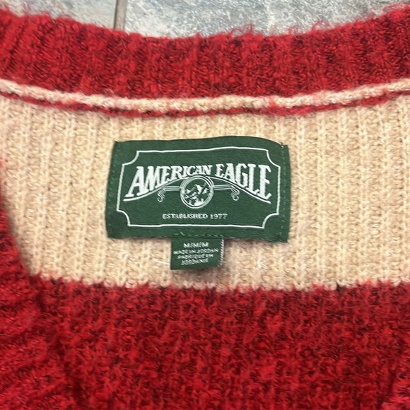 American Eagle Outfitters Red and Cream Striped Cardigan Sweater - Picture 5 of 8